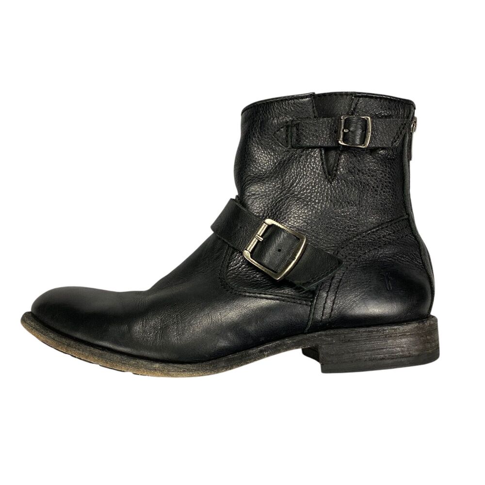 FRYE Tyler Engineer Leather Moto Boots Womens Size 9 B Distressed Black